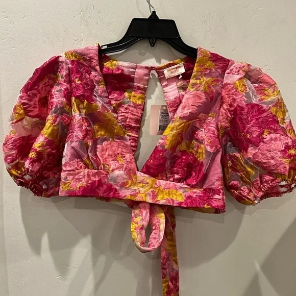 NWT BRAILEY TOP - PUFF SLEEVE CROP TOP IN PINK JACQUARD SZ 8 US 🩷✨✨🔥🔥 - Picture 6 of 8